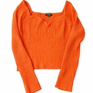Orange Ribbed Knit Sweater